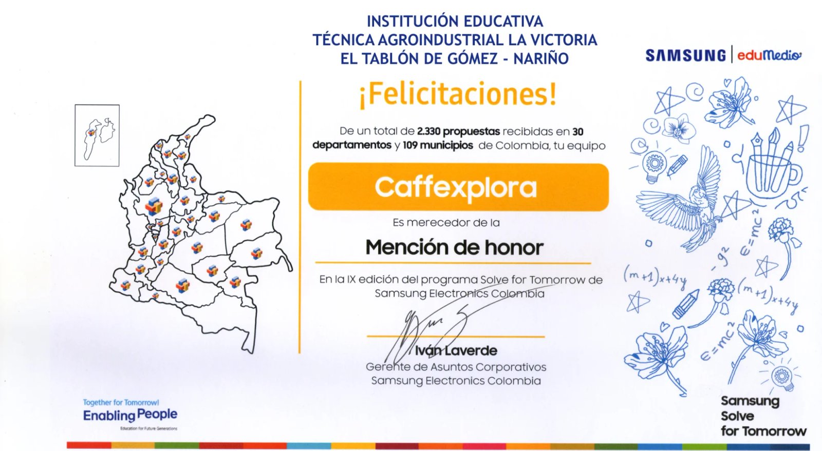 Certificado Mención de Honor Samsung Solve for Tomorrow 2025